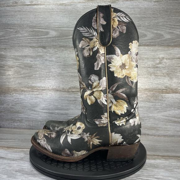 Shyanne Shoes - Shyanne Women's Dark Romance Black Leather Floral Cowboy Western Boots Size 7.5